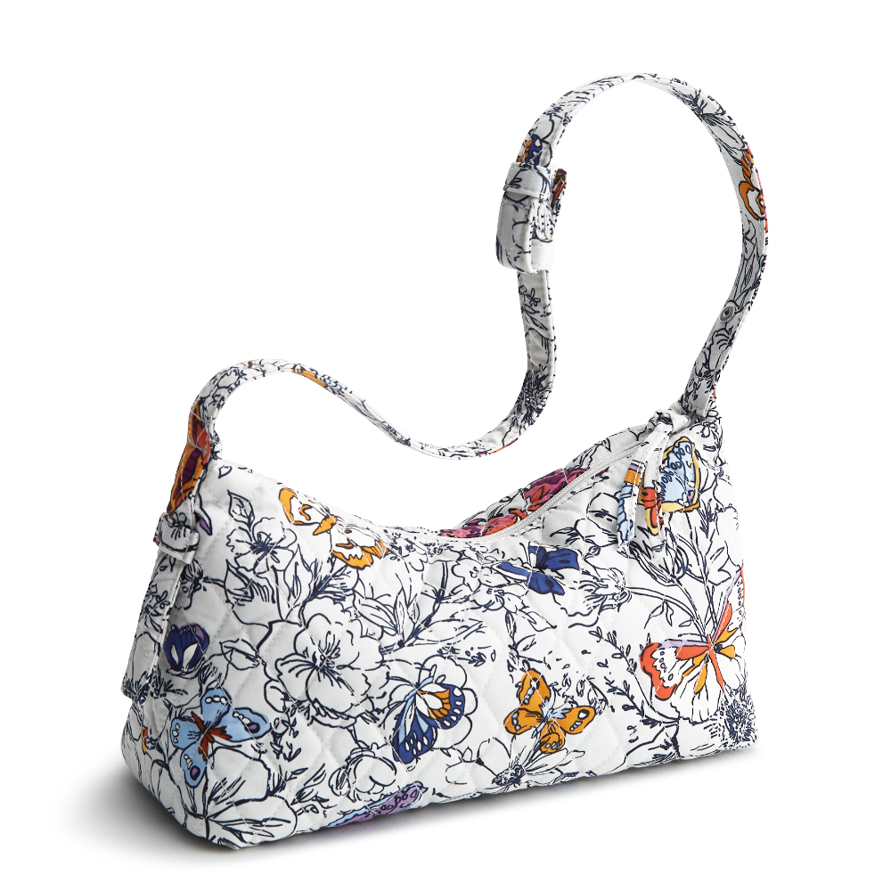 Roxbury Crescent Shoulder Bag - Cotton Gabardine Fabric - Shown in the pattern Wing + Bloom.