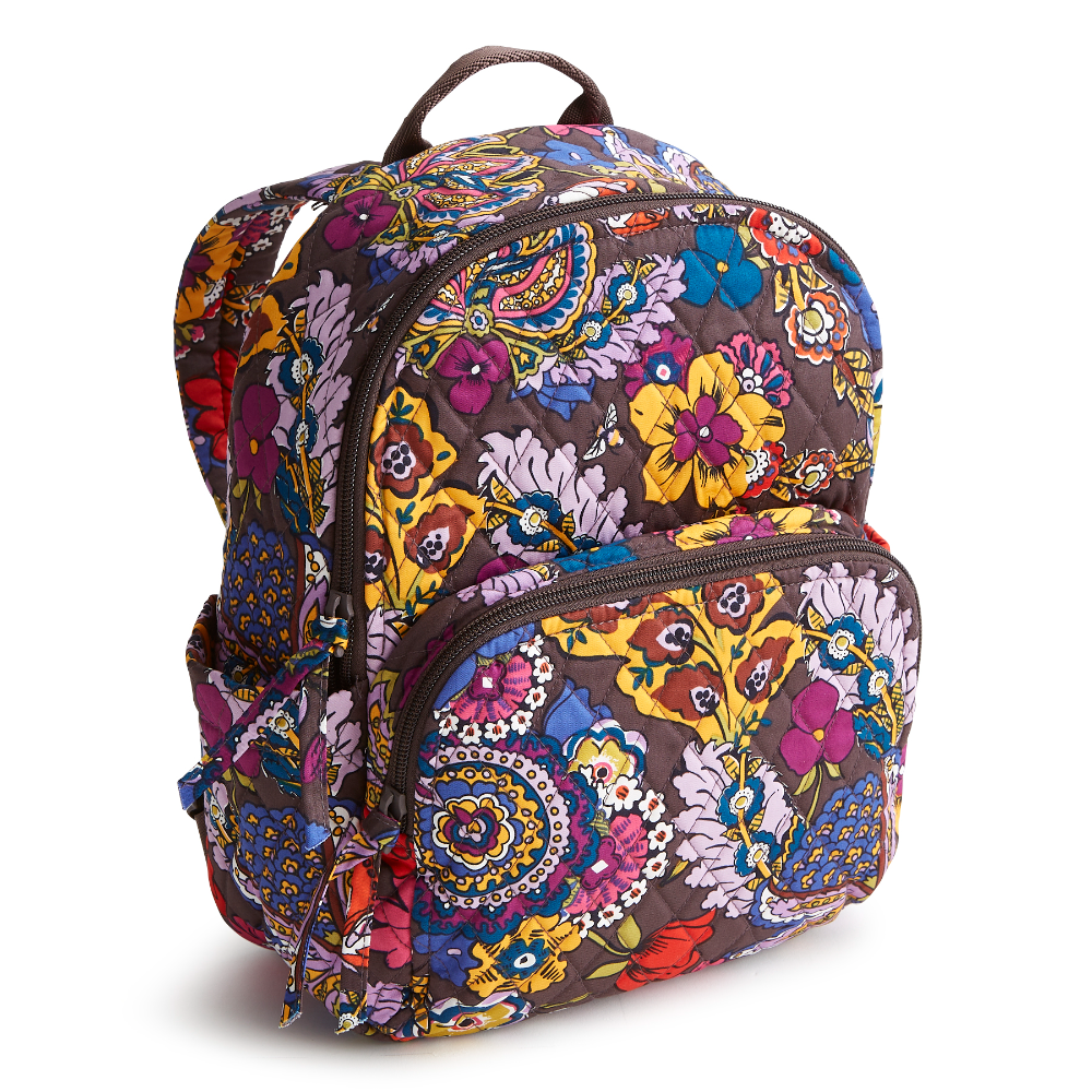 A Vera Bradley small backpack in the pattern Colorful Bouquet.