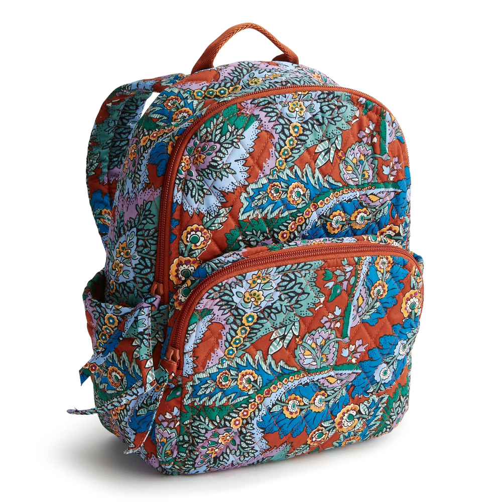 Small sized Banbury backpack in Flowers + Feathers Vera Bradley pattern.