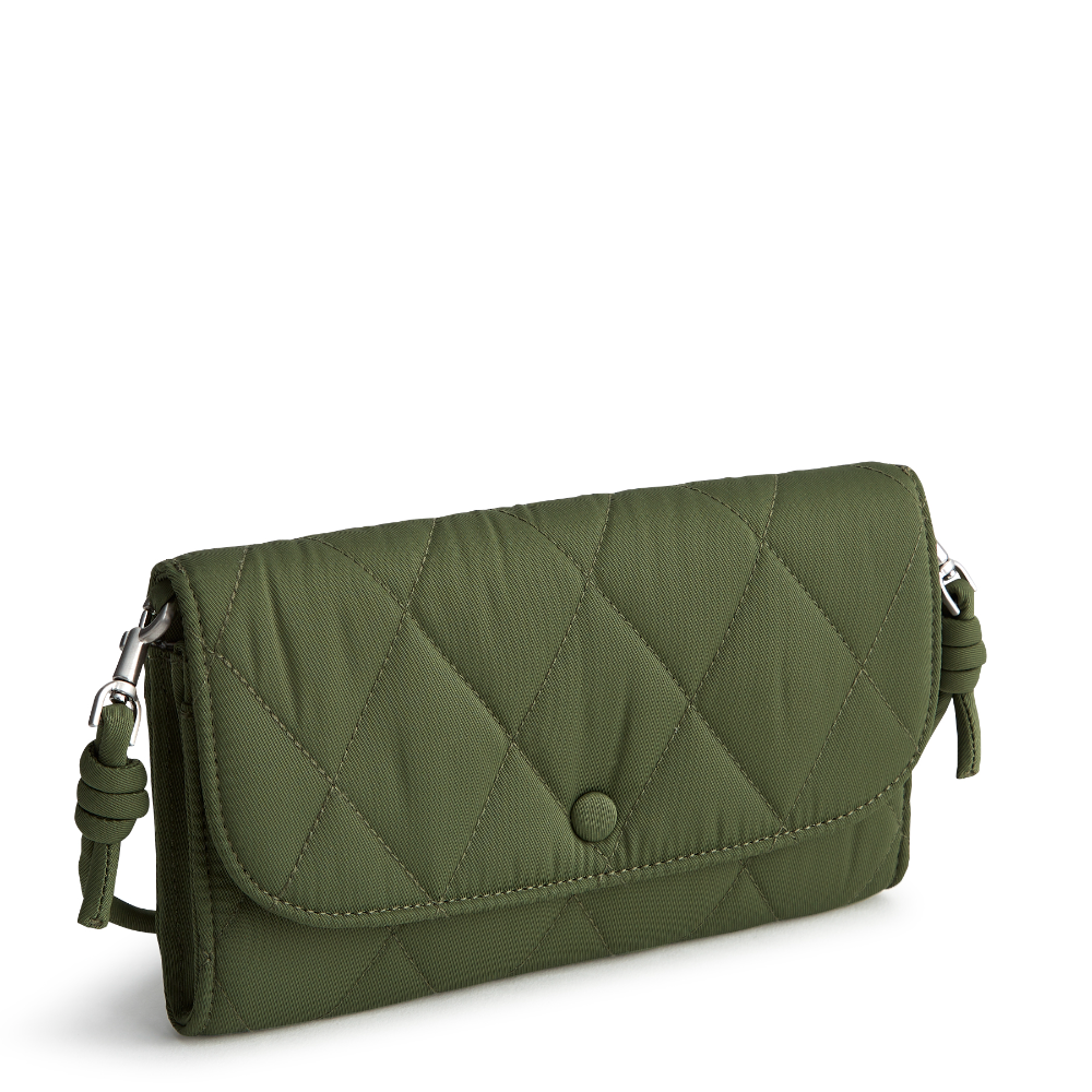 Vera Bradley Wildwood Wallet Crossbody in Polyester Twill fabric. Shown in the pattern Bronze Green.