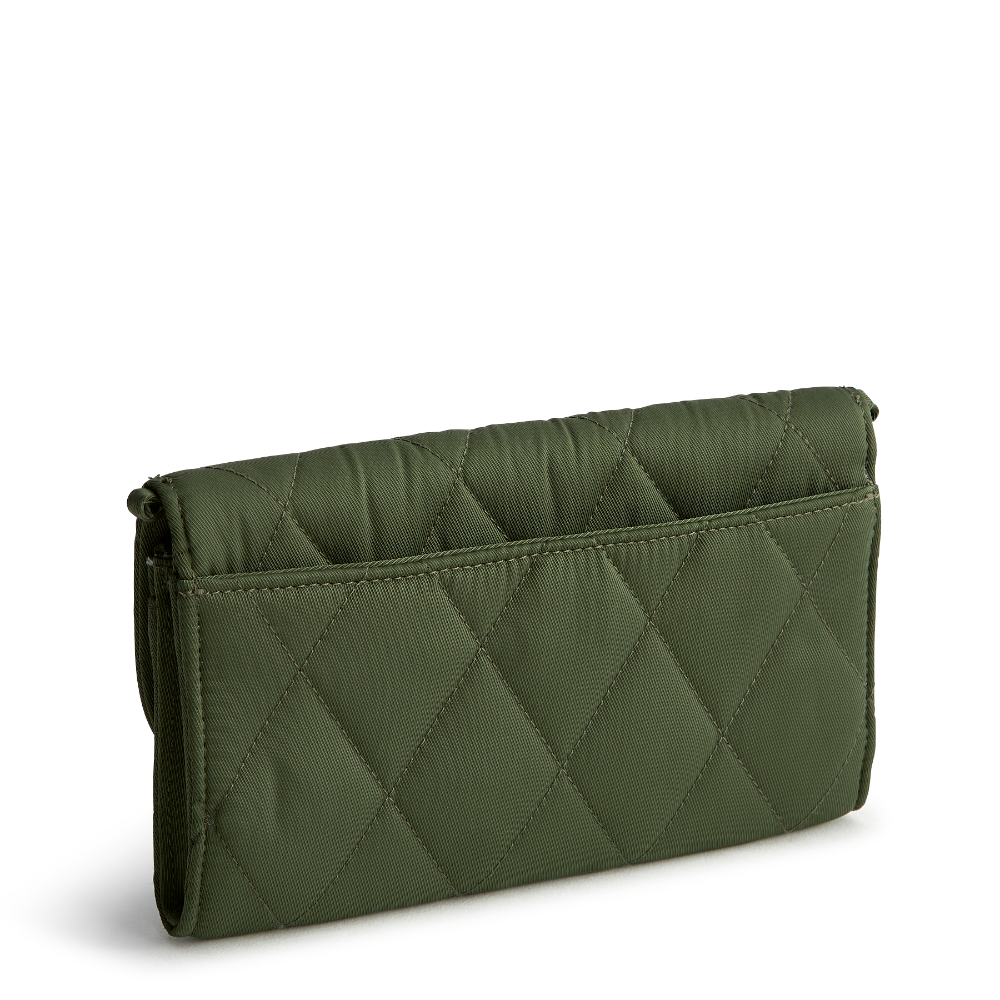 Vera Bradley Wildwood Wallet Crossbody in Polyester Twill fabric. Shown in the pattern Bronze Green.