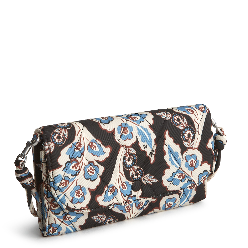 Vera Bradley Wildwood Wallet Crossbody in Polyester Twill fabric. Shown in the pattern Calyx + Quill Black.