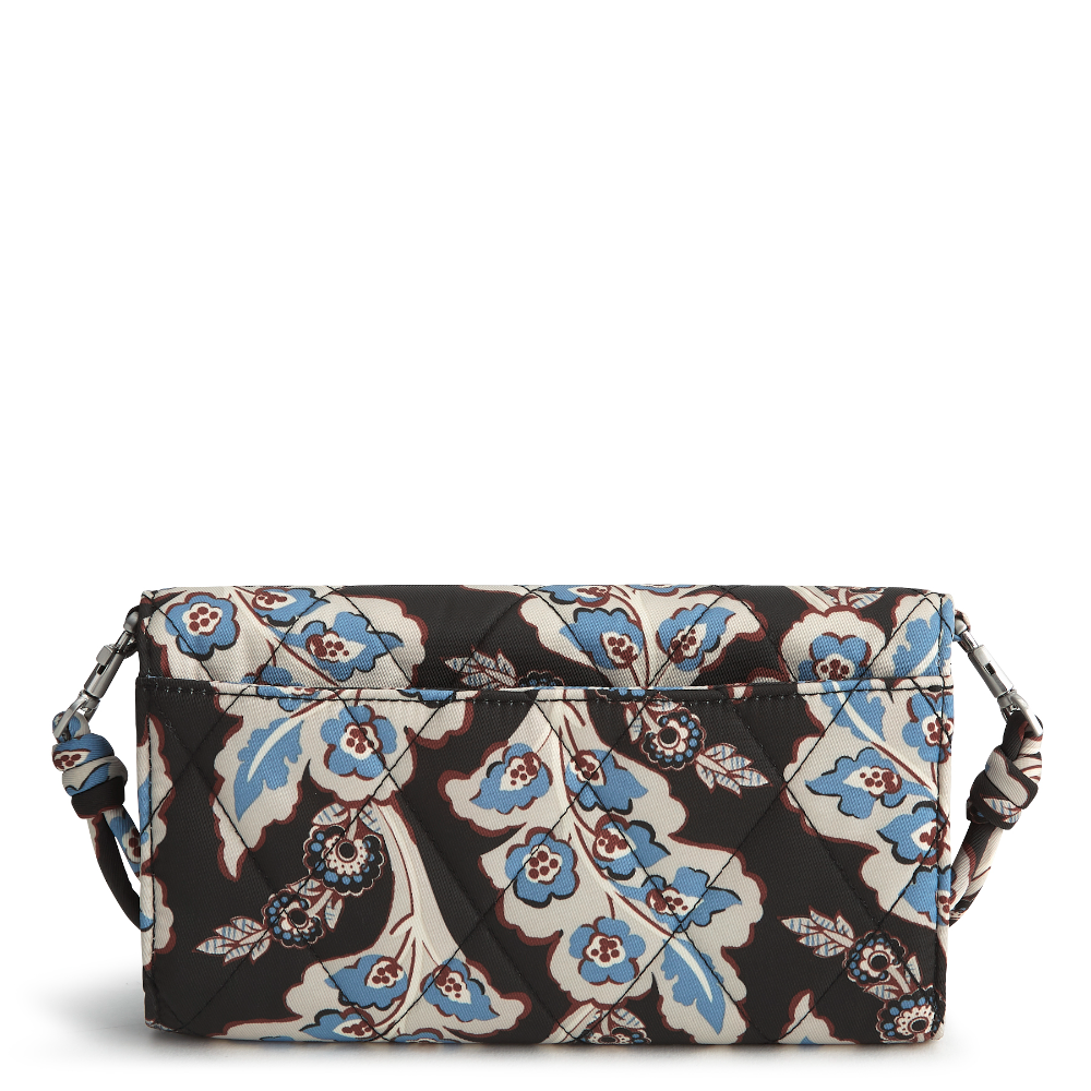 Vera Bradley Wildwood Wallet Crossbody in Polyester Twill fabric. Shown in the pattern Calyx + Quill Black.