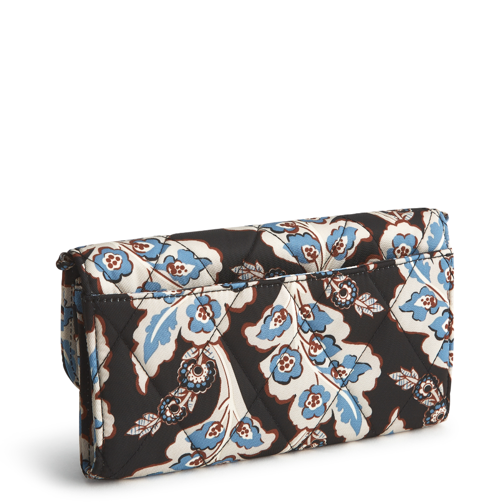Vera Bradley Wildwood Wallet Crossbody in Polyester Twill fabric. Shown in the pattern Calyx + Quill Black.