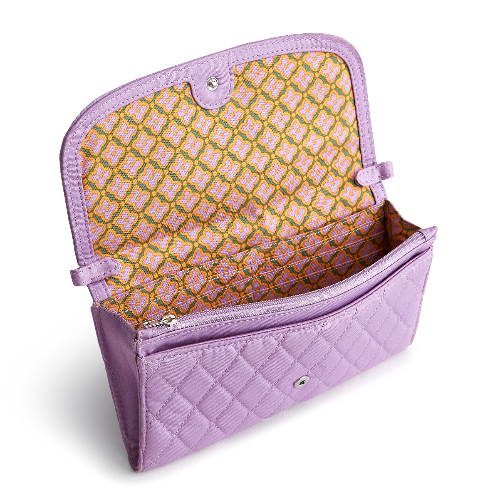 Wildwood Wallet Crossbody in Cotton Gabardine fabric from Vera Bradley. Shown in the Purple Rhapsody pattern.