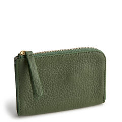 Vera Bradley Zip Card Pouch in Leather fabric, in the color green.