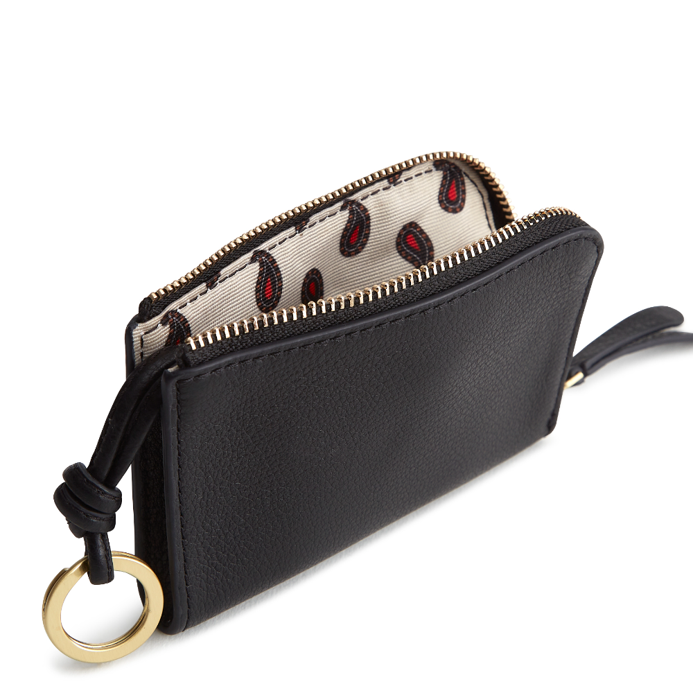 Vera Bradley Zip Card Pouch in Leather fabric, in the color black.