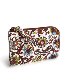 Vera Bradley Zip Card Pouch Cotton Gabardine fabric, shown in the color white and brown.