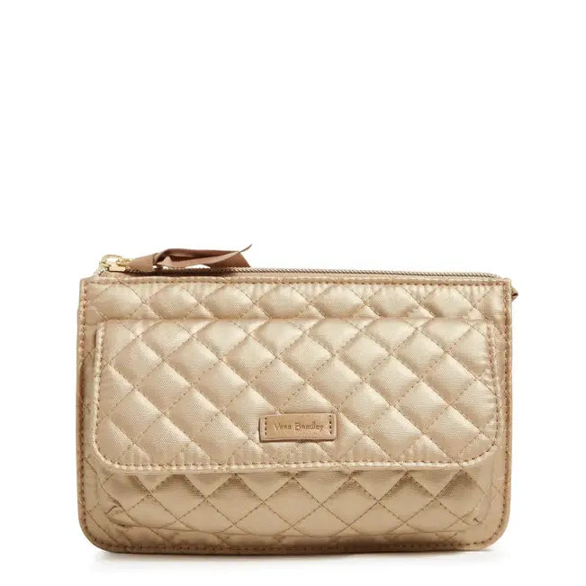 RFID Wallet Crossbody Champagne Gold Pearl Front View