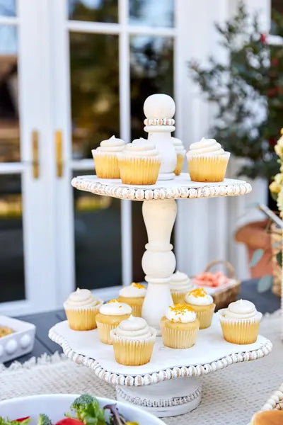 Mud Pie White Beaded Tiered Server