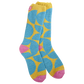 A pair of yellow, blue, and pink women's crew socks from World's Softest Socks.