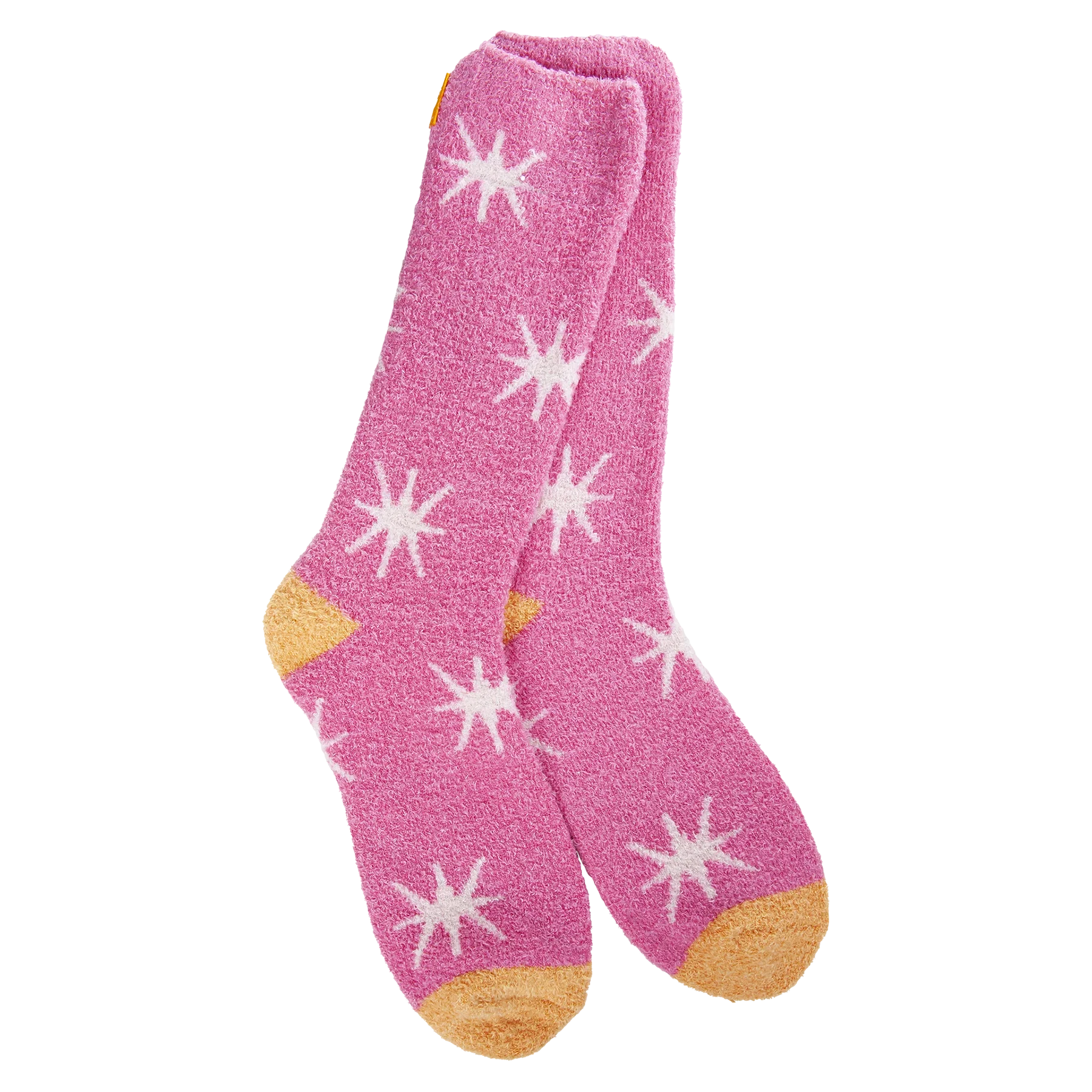 A pair of pink women's crew socks from World's Softest Socks. 