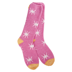 A pair of pink women's crew socks from World's Softest Socks. 