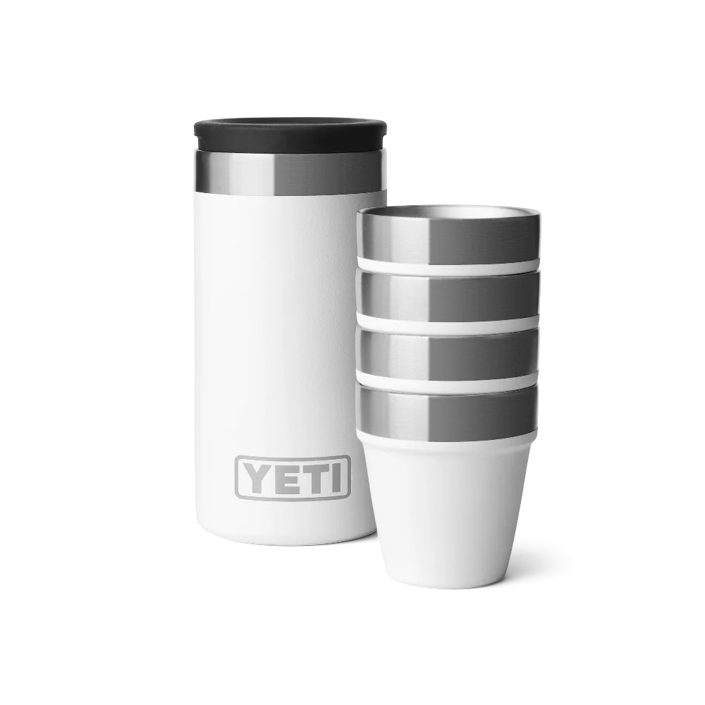 White YETI Shot glasses and travel case.