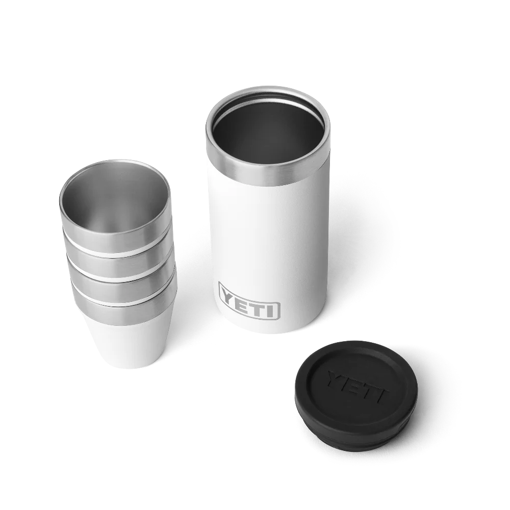 White YETI Shot glasses and travel case.