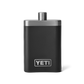 A black color flask with a silver top, and silver YETI logo on the front.