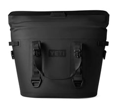 The new YETI Hopper M30 Soft Cooler with it's top open, showing a YETI logo.