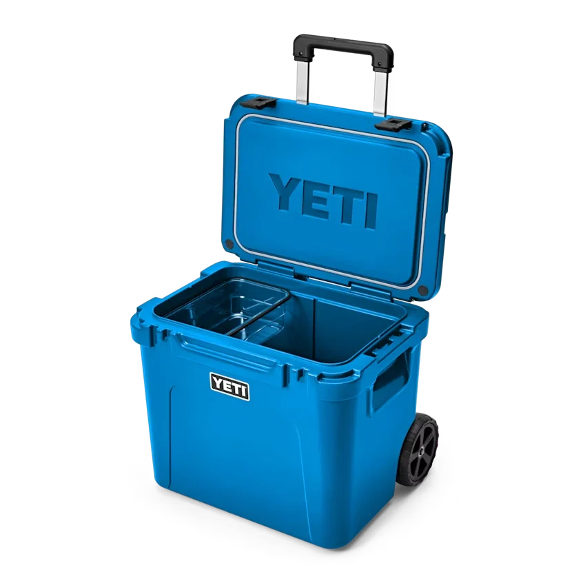 YETI Roadie 60 Hard Wheeled Cooler in Big Wave Blue.