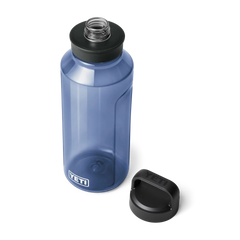 A Navy YETI Yonder Bottle, plastic water bottle.