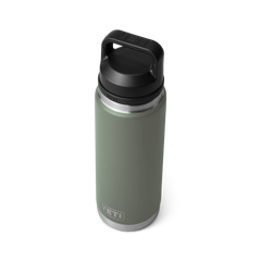 A YETI Rambler 26 oz Bottle With a Chug Cap in Camp Green.