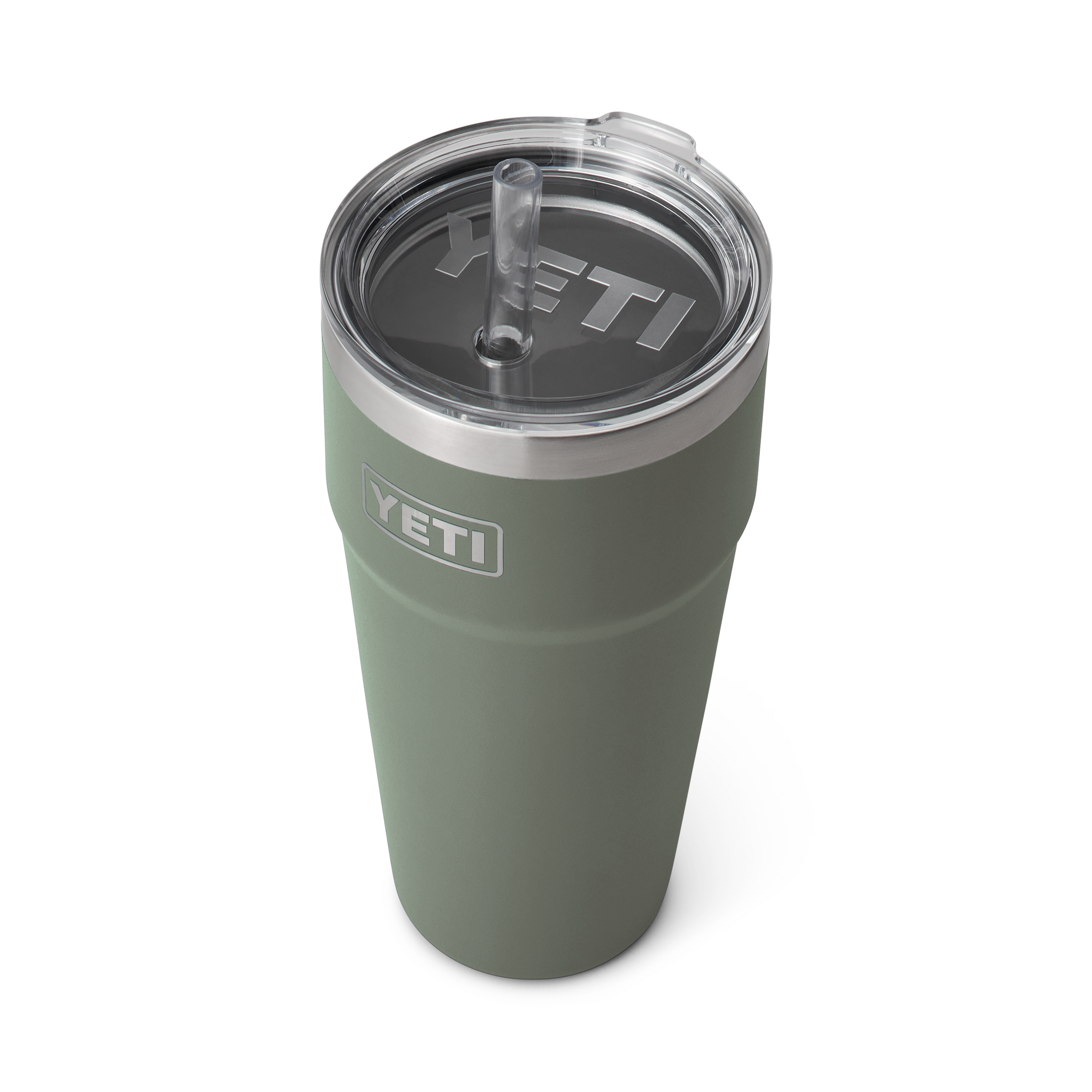 A YETI Rambler 26 oz Cup with a Straw lid, in color: Camp Green.