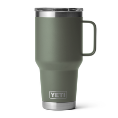 A YETI Rambler 30 oz Travel Mug in Camp Green.