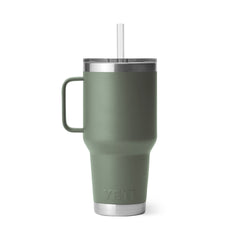 A YETI Rambler 35 oz Straw Mug in Camp Green.