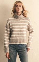 Sweaters Josephine Stripe Turtleneck Sweater Heather Taupe from Z Supply clothing.