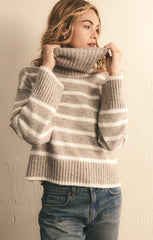 Sweaters Josephine Stripe Turtleneck Sweater Heather Taupe from Z Supply clothing.