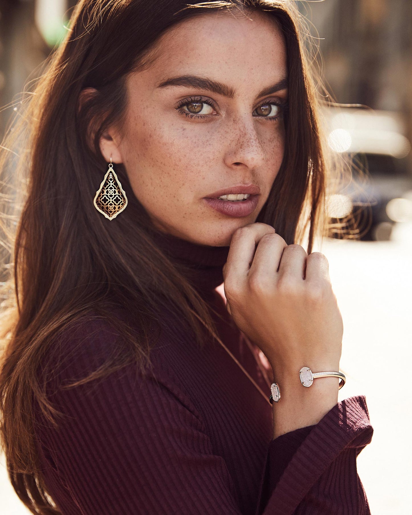 Addie Gold Drop Earrings In Silver Filigree Mix model image