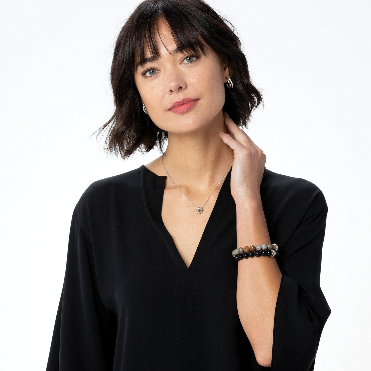 Neptune's Rings Black Agate Stretch Bracelet Model View