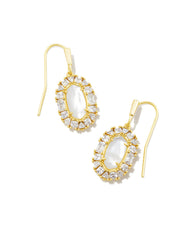 Lee Crystal Frame Drop Earrings Gold Ivory Mother Of Pearl