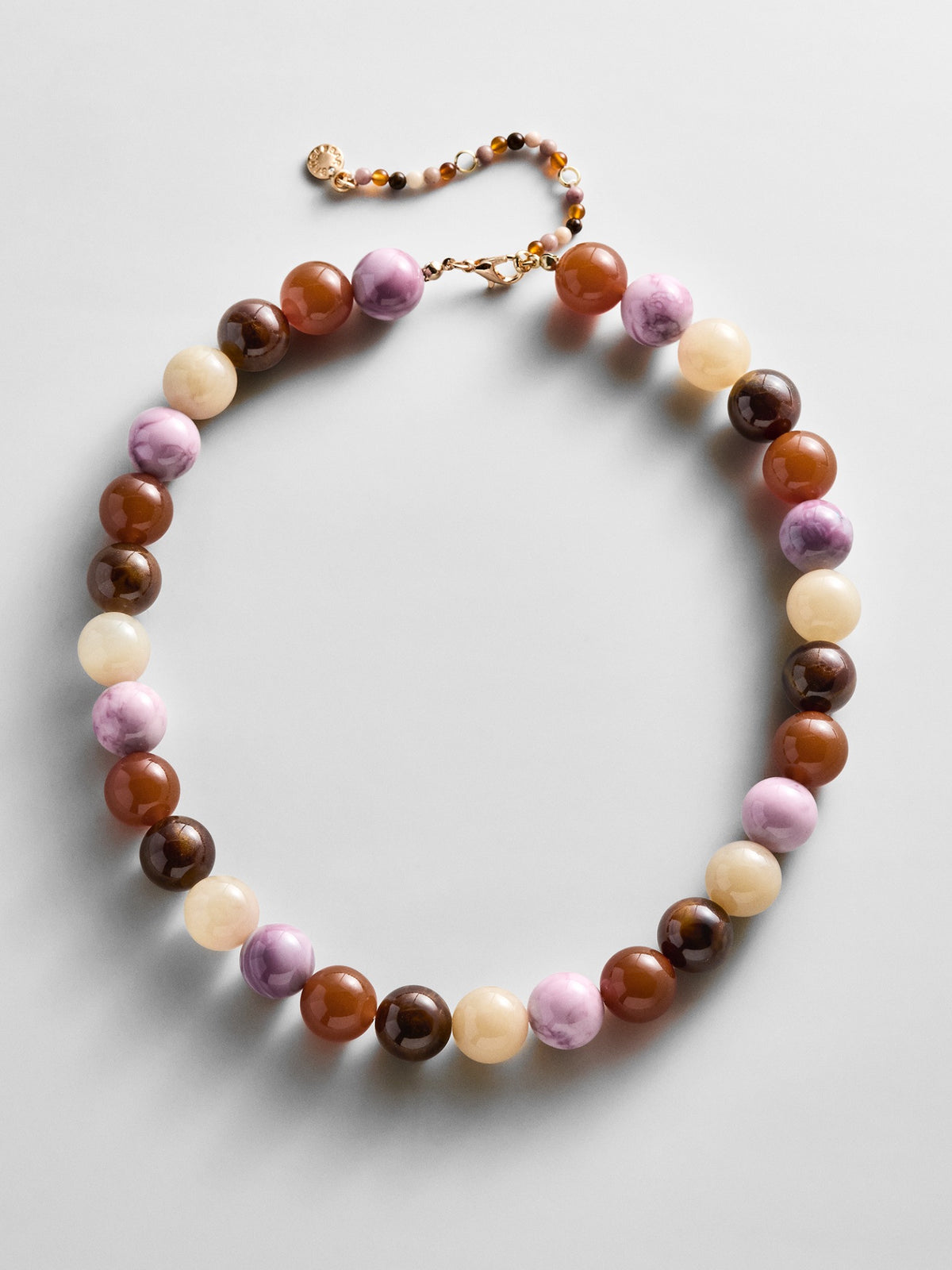 BaubleBar Mini Jane Beaded Necklace in Brown Multi with pink, brown and cream beads