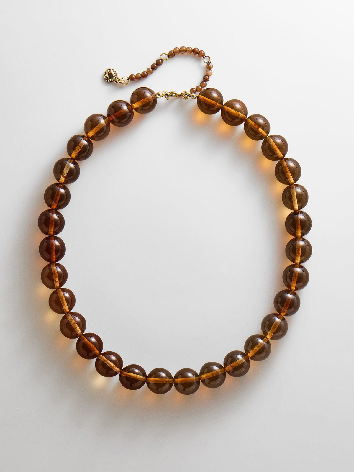 BaubleBar Mini Jane Beaded Necklace in Tiger's Eye, full necklace with beaded extender