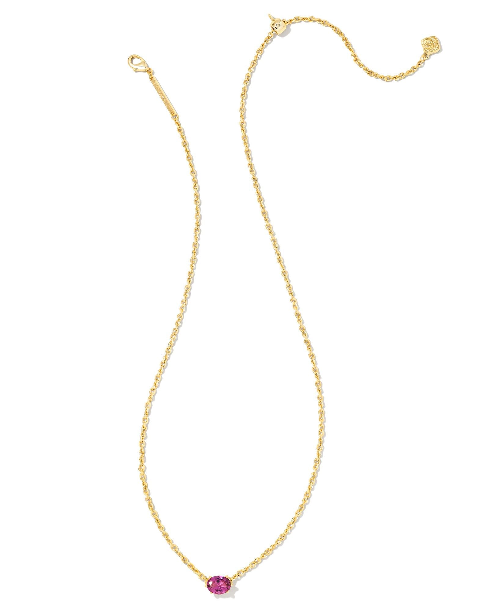Cailin Crystal Pendant Necklace In Gold Purple Crystal.