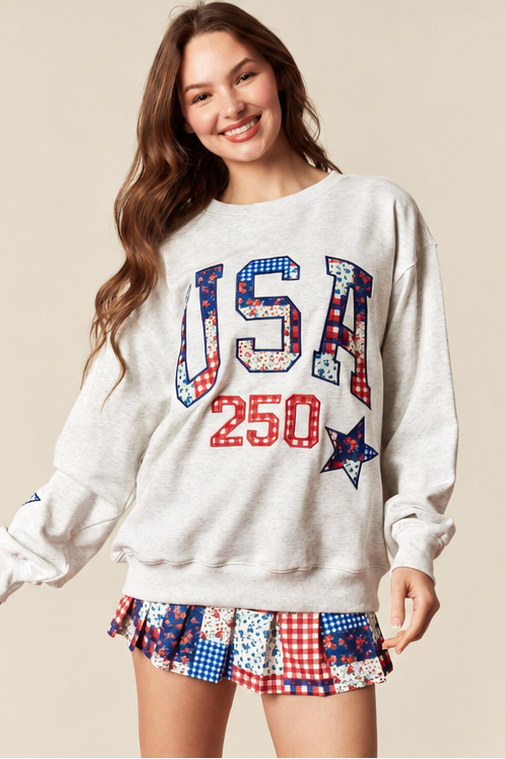 Embroidered USA Patchwork Crewneck