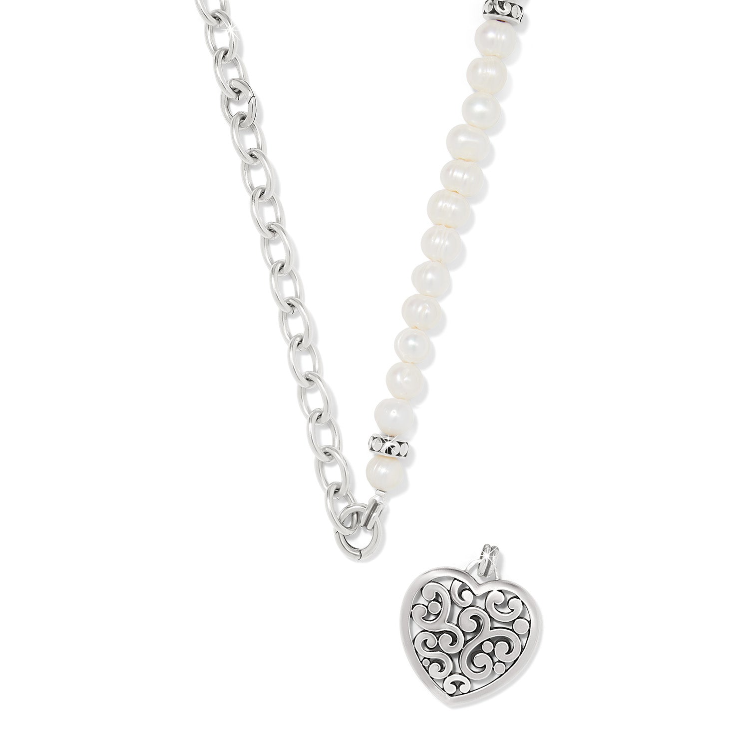 Contempo Heart Pearl Charm Necklace