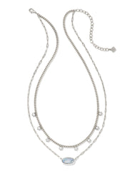 Framed Elisa Multi Strand Necklace In Rhodium Light Sky Blue Illusion.