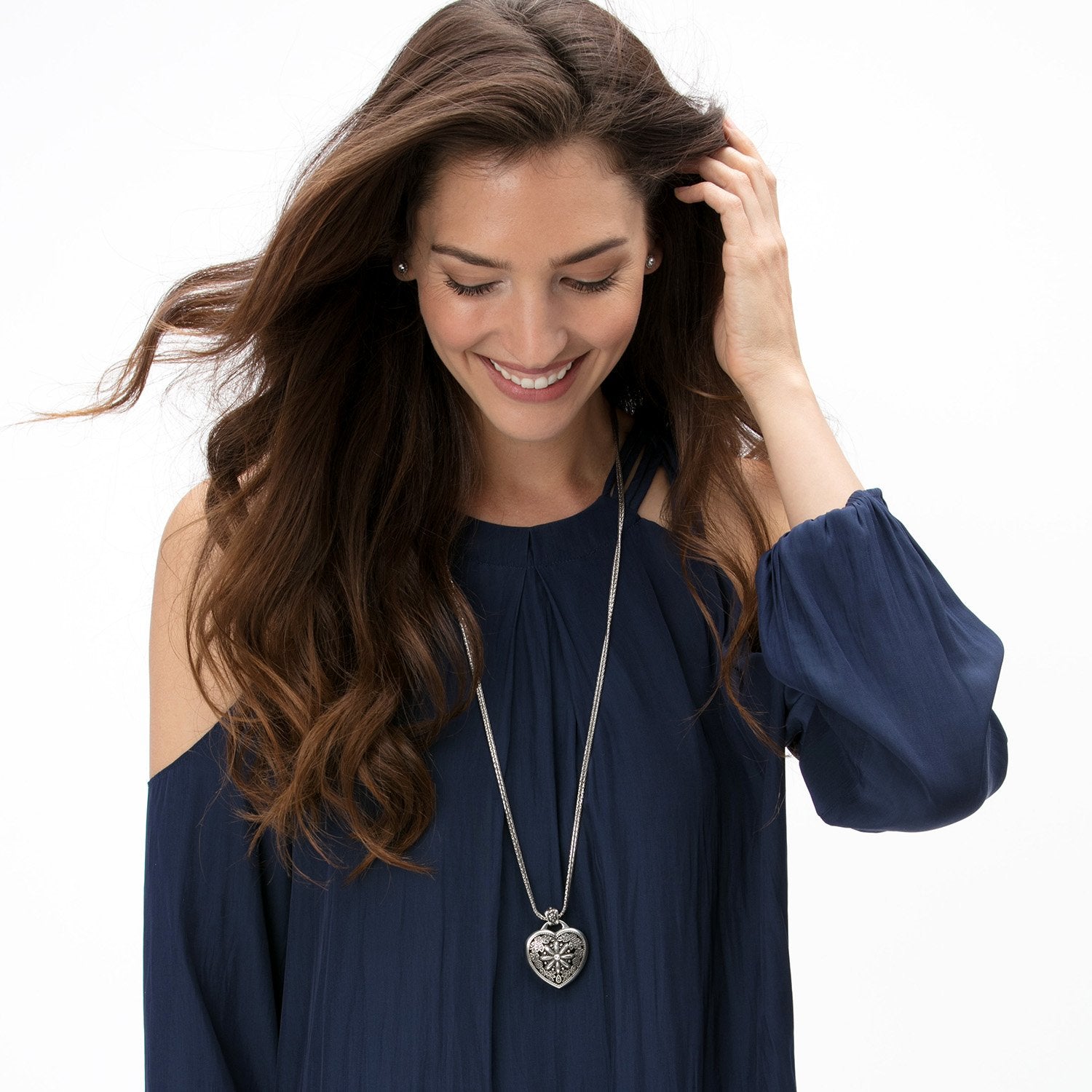 Floral Heart Locket Necklace Model View