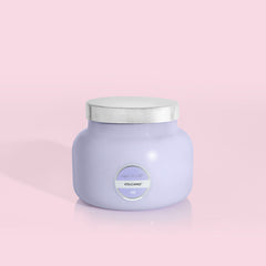 Purple color Volcano candle from Capri Blue. The candle is 19 oz, and offers a lavender scent.