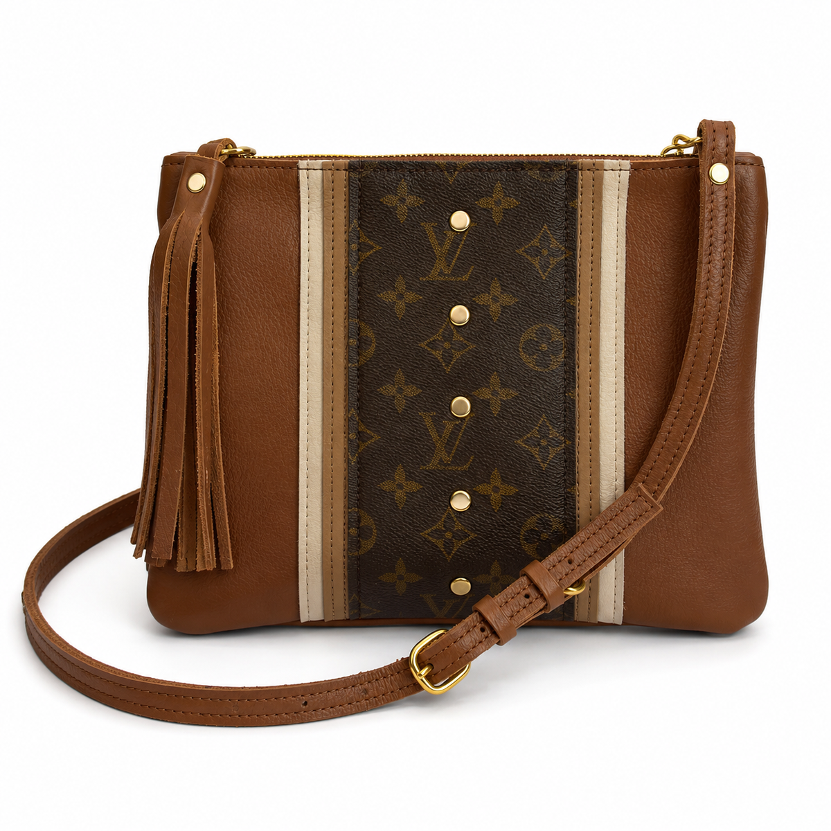 Caroline Crossbody - Upcycled Monogram - Sienna front view