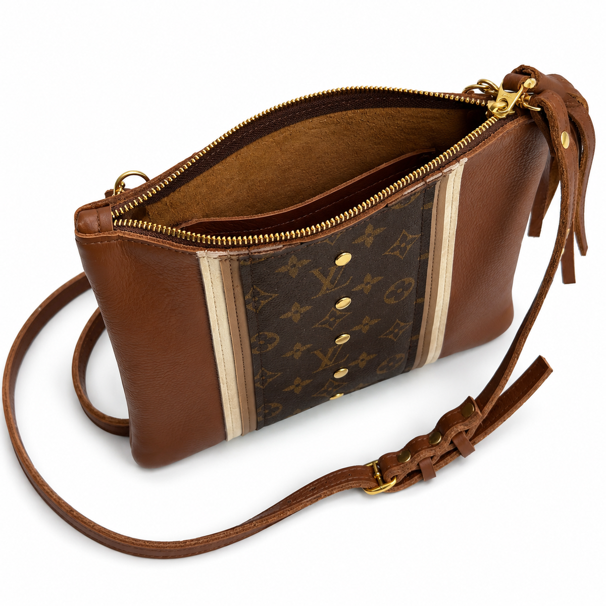 Caroline Crossbody - Upcycled Monogram - Sienna detail view 2