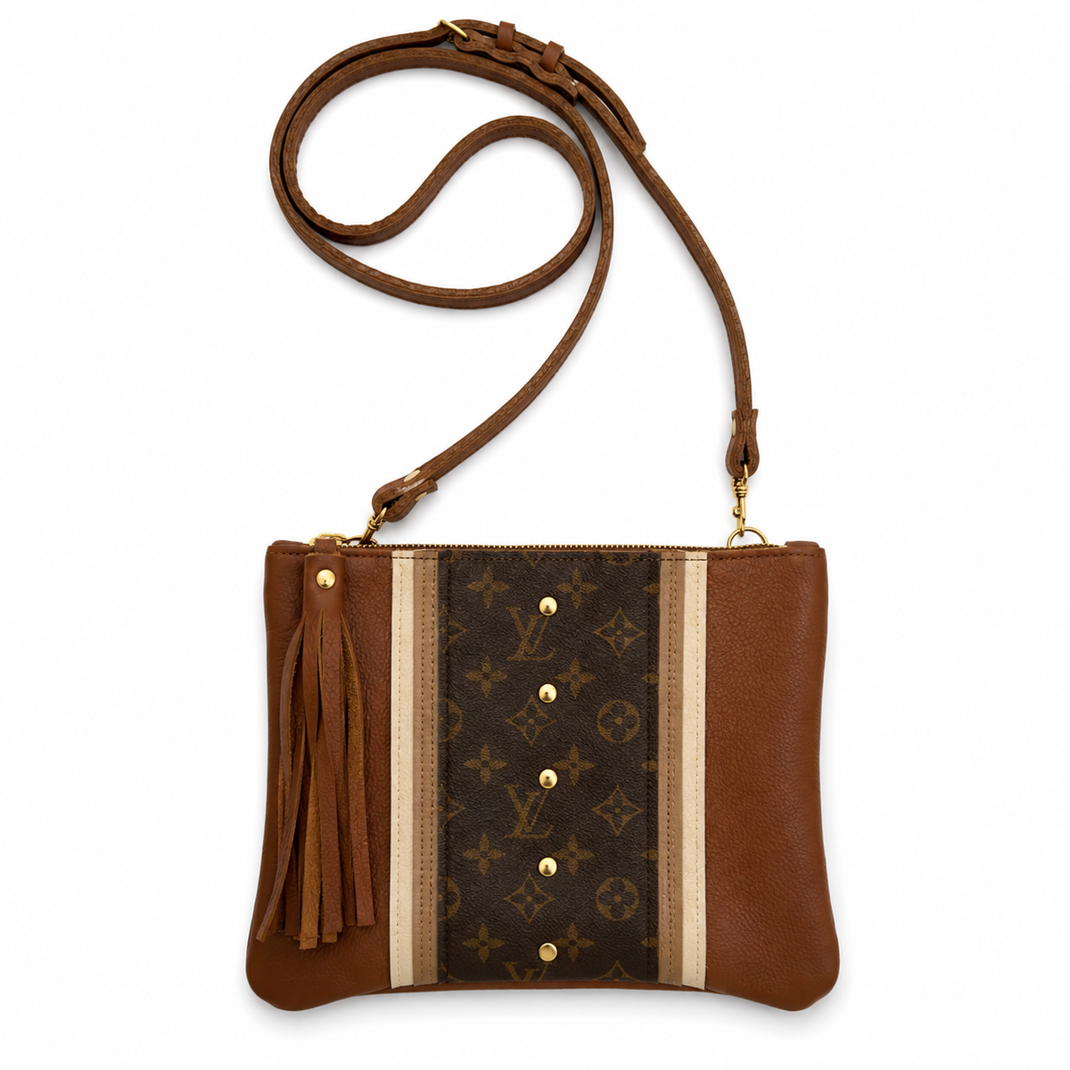 Caroline Crossbody - Upcycled Monogram - Sienna detail view 3