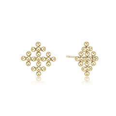 Classic Beaded Signature Cross Encompass Gold Stud Earrings - Enewton