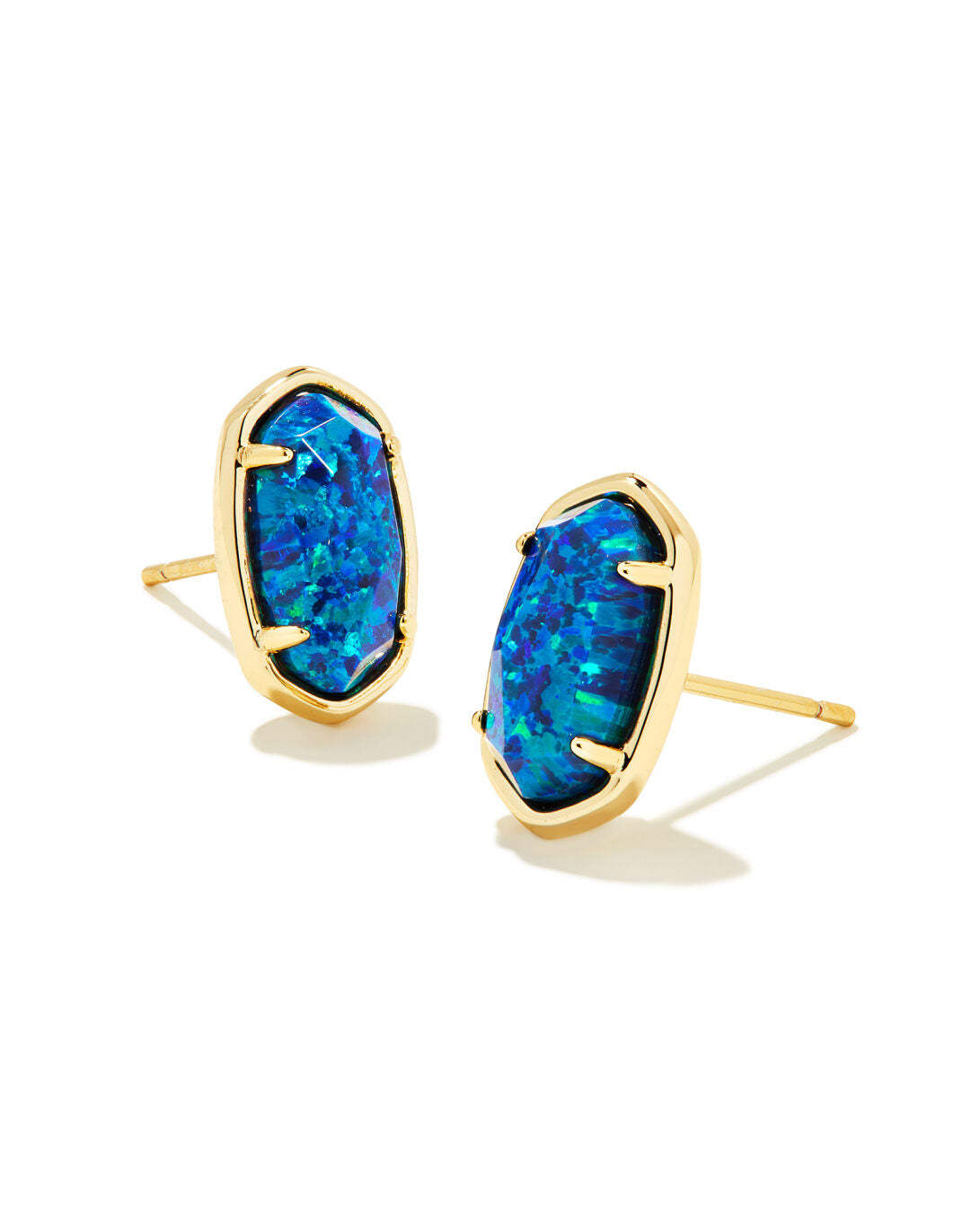 Grayson Stone Stud Earrings Gold Cobalt Blue Kyocera Opal