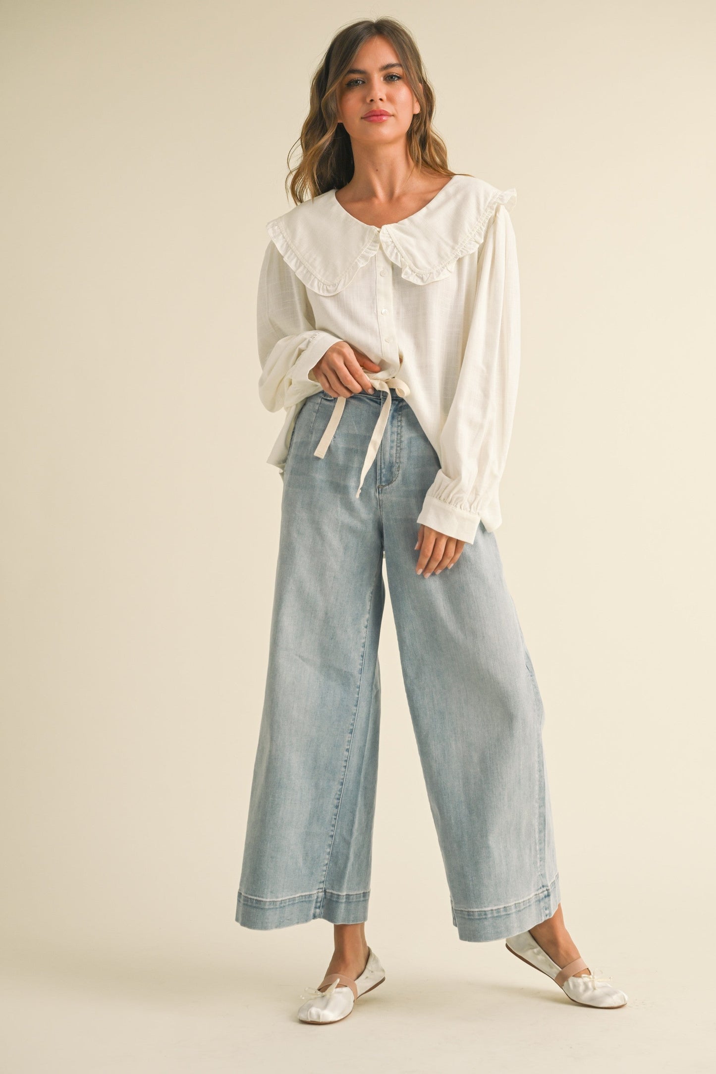 Ribbon Washed Denim Jeans