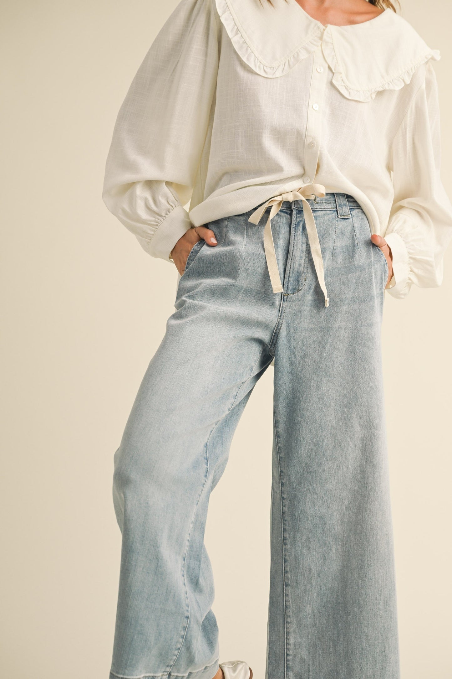 Ribbon Washed Denim Jeans