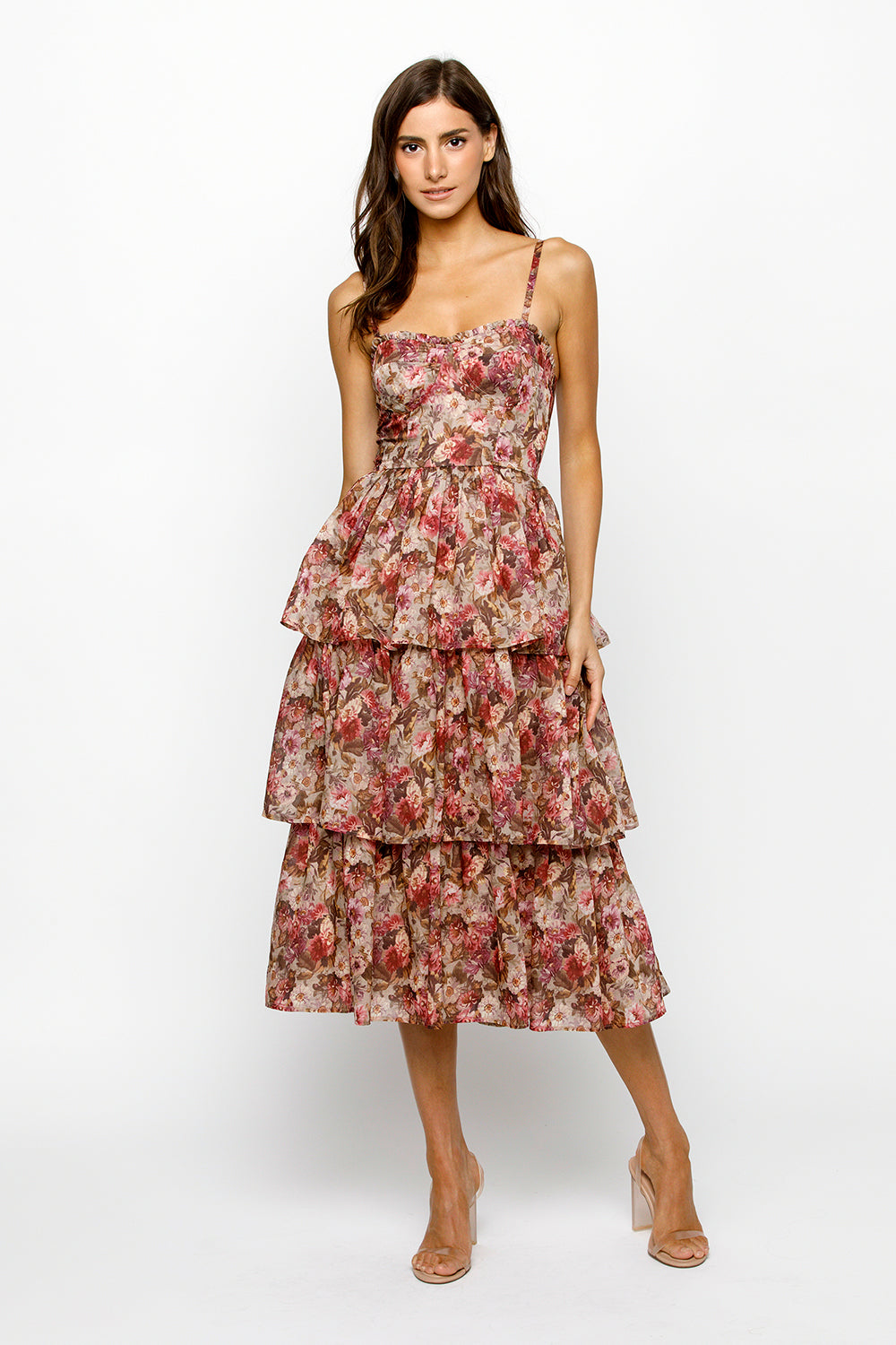 Daisy Mercantile Angelique Floral Midi Dress | Beige