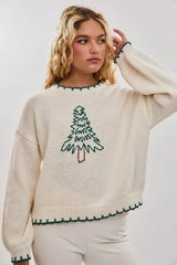 Christmas Tree Embroidered Sweater