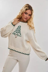 Christmas Tree Embroidered Sweater